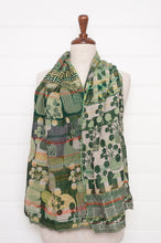 Load image into Gallery viewer, Letol made in France organic cotton jacquard  weave scarf, Celine floral design in granny, grass green.