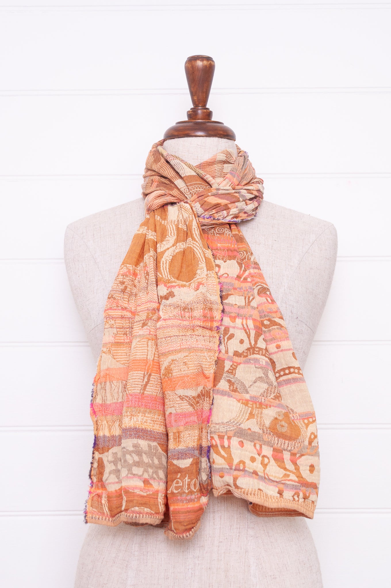 Letol made in France organic cotton jacquard  weave scarf, Olympe design in rose des sables, desert rose.
