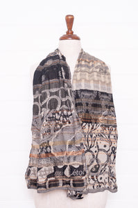 Letol made in France organic cotton jacquard  weave scarf, Olympe design in smoke, charcoal and ecru.