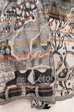 Load image into Gallery viewer, Letol made in France organic cotton jacquard  weave scarf, Olympe design in smoke, charcoal and ecru.