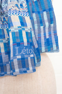 Letol made in France organic cotton jacquard  weave scarf, Audrey design in pacifique, azure blue.
