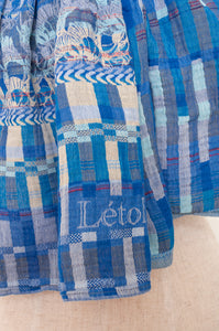 Letol made in France organic cotton jacquard  weave scarf, Audrey design in pacifique, azure blue.