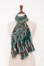 Load image into Gallery viewer, Letol made in France organic cotton jacquard  weave scarf, Audrey design in noir vert, black and green.