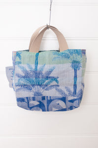 Letol made in France mini sized tote bag, organic cotton jacquard weave reversible, Amira in azure blue.