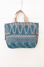 Load image into Gallery viewer, Letol made in France mini sized tote bag, organic cotton jacquard weave reversible, Amira in azure blue.