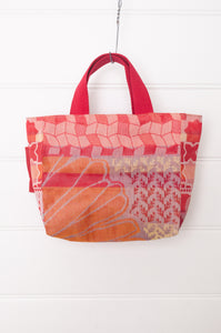 Letol made in France mini sized tote bag, organic cotton jacquard weave reversible, Abeille in crimson.