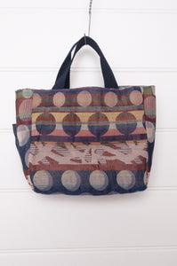 Letol made in France mini sized tote bag, organic cotton jacquard weave reversible, Celine in navy blue.