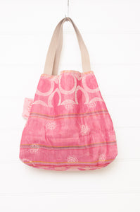 Letol made in France medium sized tote bag, organic cotton jacquard weave reversible, Amira in rose pink.