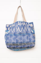 Load image into Gallery viewer, Letol made in France medium sized tote bag, organic cotton jacquard weave reversible, Celine in aqua blue.