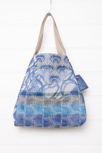 Letol made in France medium sized tote bag, organic cotton jacquard weave reversible, Celine in aqua blue.