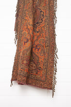 Load image into Gallery viewer, Juniper Hearth olive and burgundy pure wool jacquard paisley tasseled throw.