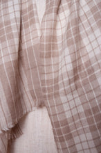 Load image into Gallery viewer, DVE woven cashmere scarf in natural and ecru plaid check.