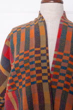 Load image into Gallery viewer, Neeru Kumar handwoven wool check kimono cropped jacket in olive, red, orange, mustard and charcoal.