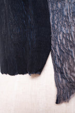 Load image into Gallery viewer, Neeru Kumar pure wool crinkle finish shibori scarf in indigo blue and charcoal grey.
