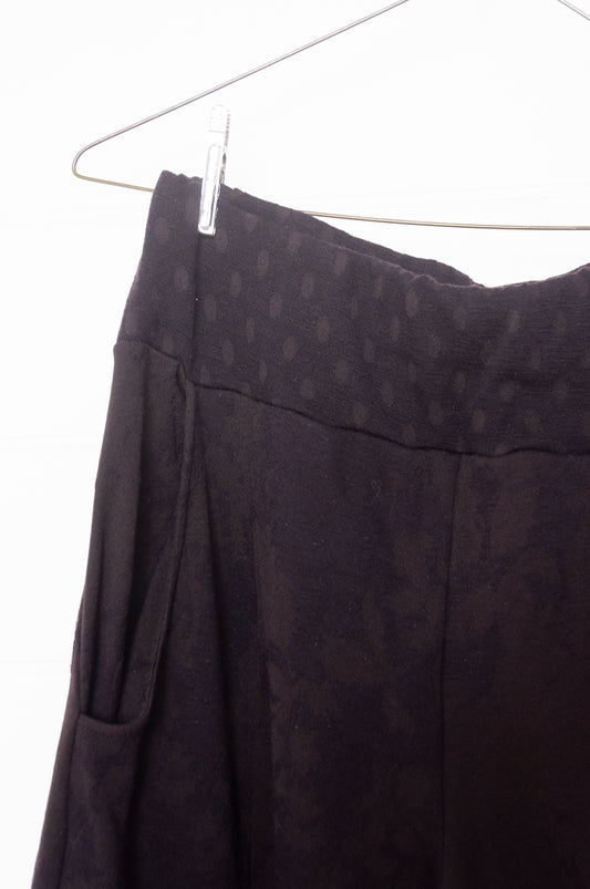 Valia made in Melbourne wool jacquard print jersey pants in dark chocolate brown.