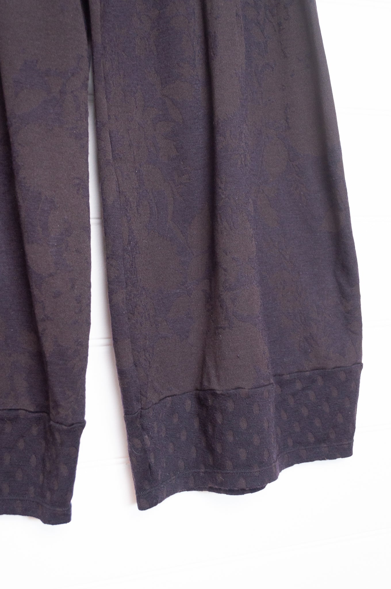 Valia made in Melbourne wool jacquard print jersey pants in dark chocolate brown.