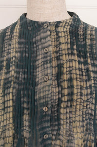 Raga Katie cotton silk shibori button up shirt with pin tucks.