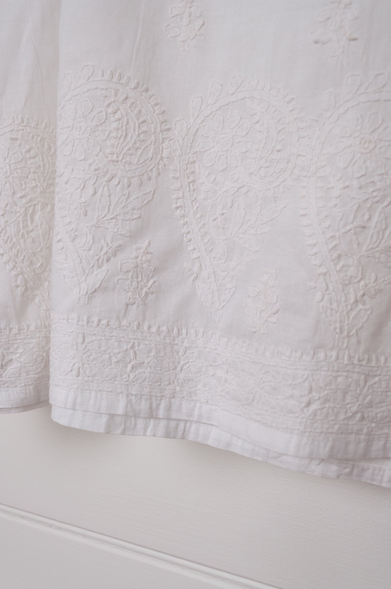 White on white embroidery chikankari cotton kurta top.