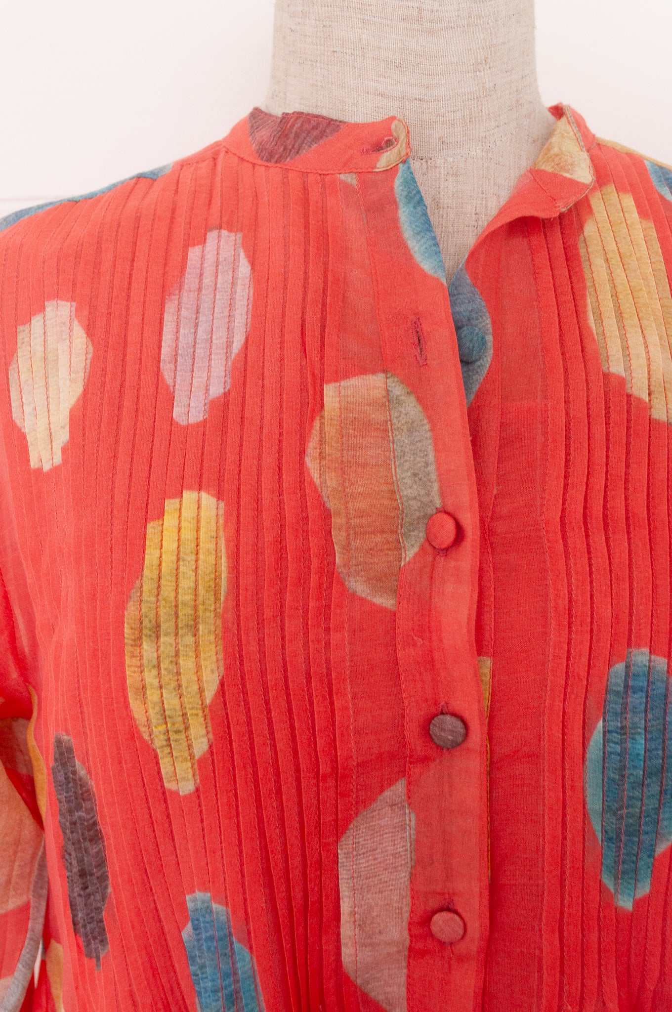 Neeru Kumar fine cotton silk tunic with multi colour spots on peach pink.