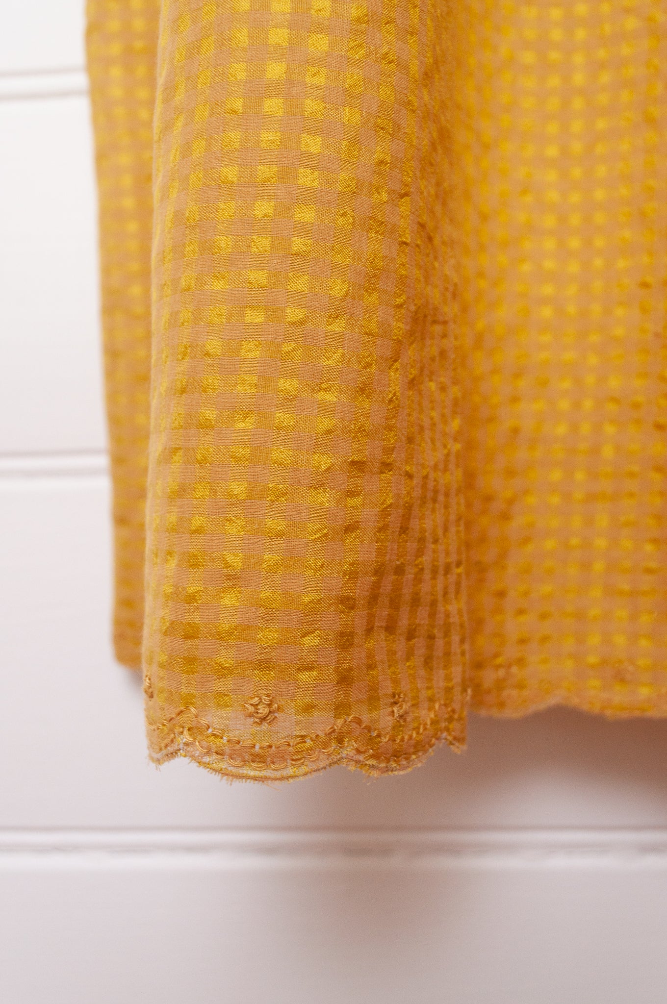 Dve Diti slip dress in amber yellow cotton silk check.