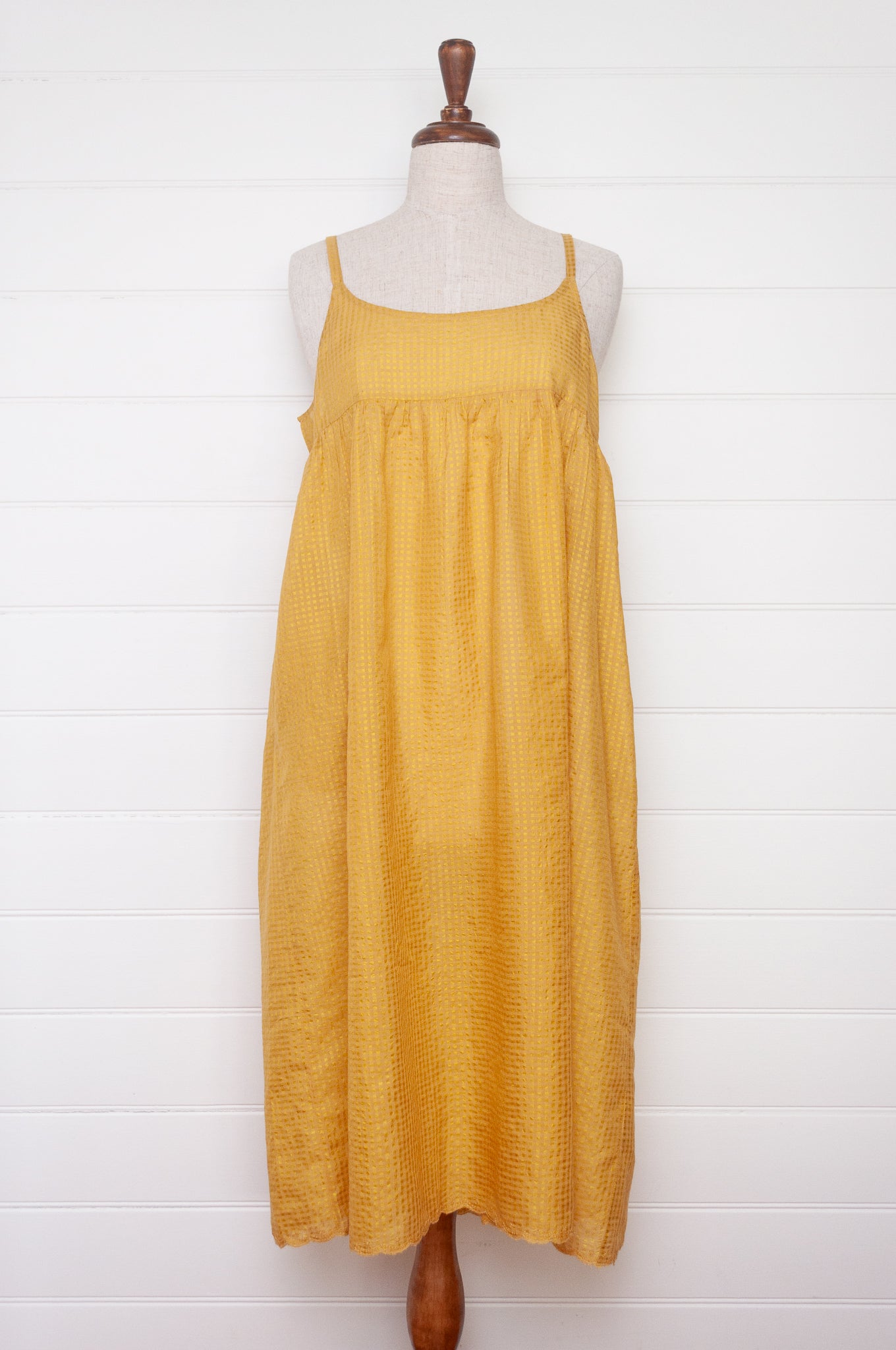 Dve Diti slip dress in amber yellow cotton silk check.