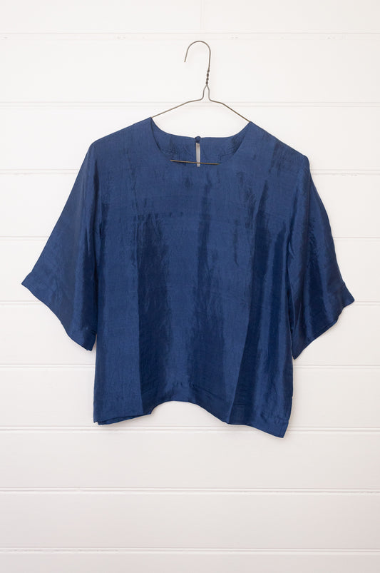 Studio Within x Juniper Hearth silk top in midnight blue.