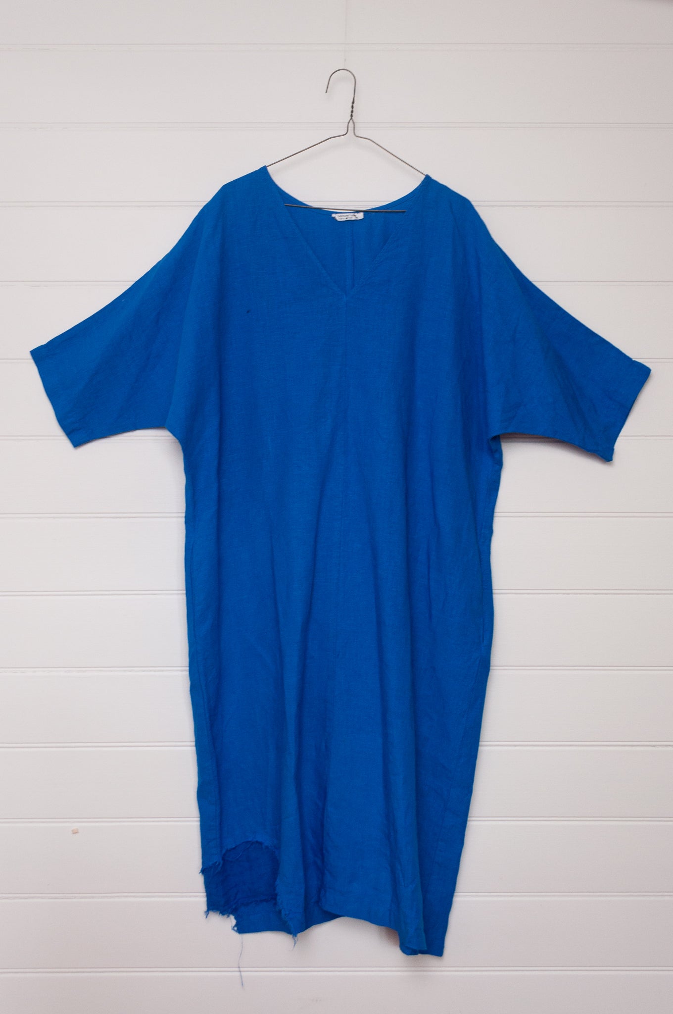 Banana Blue bright blue linen V-neck short sleeve dress.