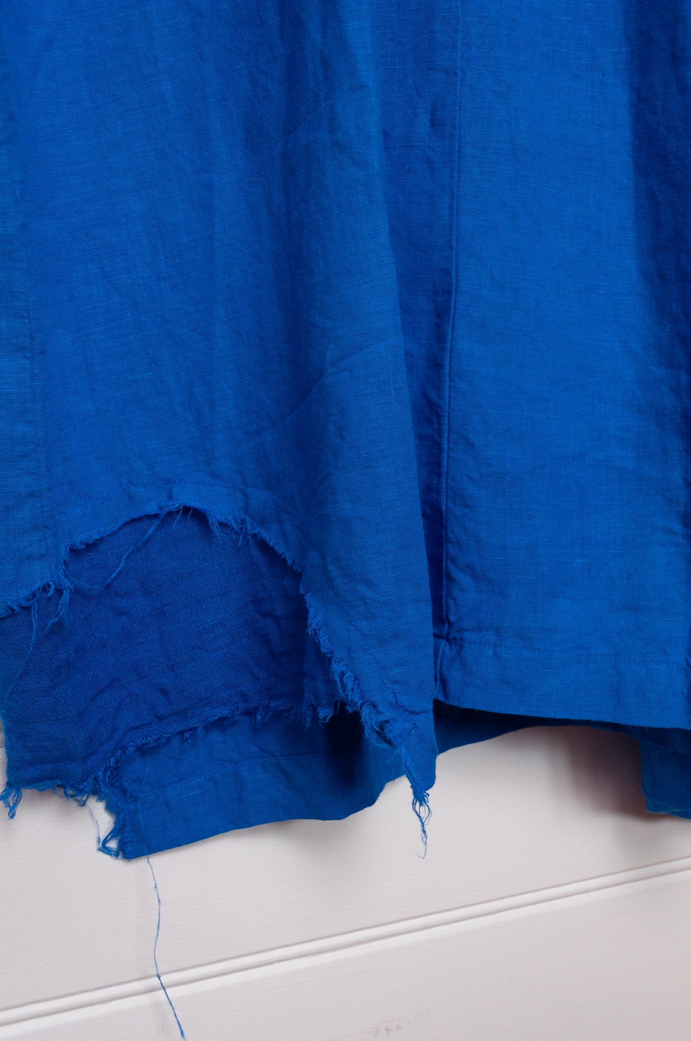 Banana Blue bright blue linen V-neck short sleeve dress.