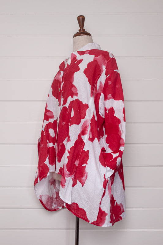 Banana Blue made in Melbourne pure line red on white floral print button up shirt.