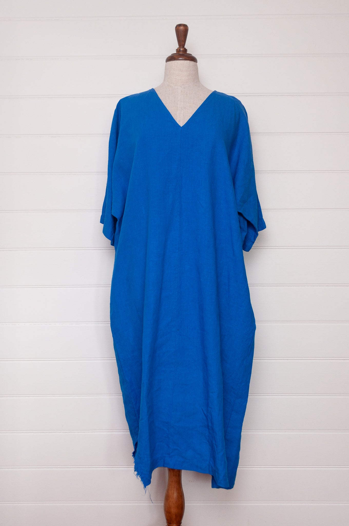 Banana Blue bright blue linen V-neck short sleeve dress.