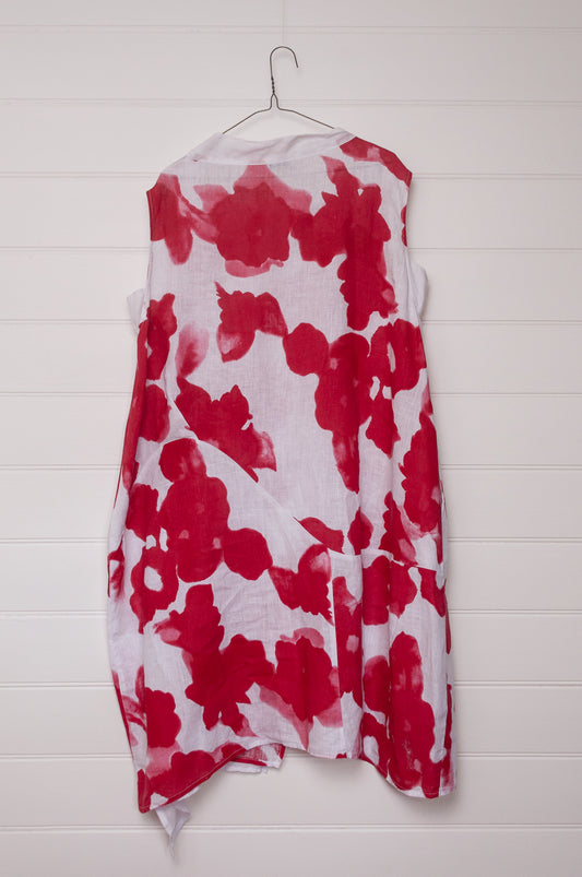 Banana Blue red on white floral print linen tunic.