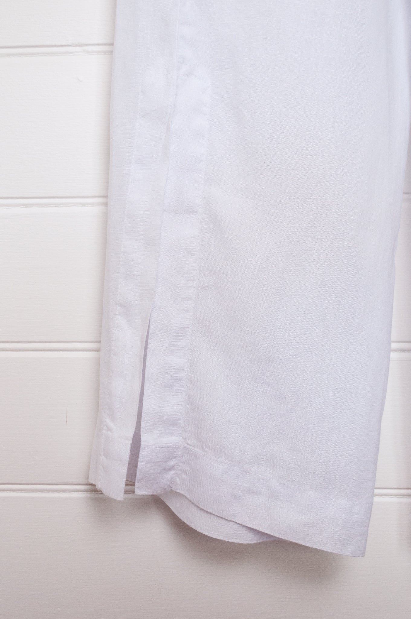 Valia made in Melbourne Mosman linen pants with comfort jersey waist and split to knee.