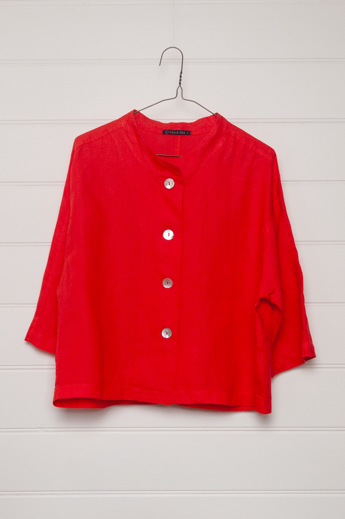 VALIA made in Melbourne Port Fairy cropped jacket in bright red European linen.