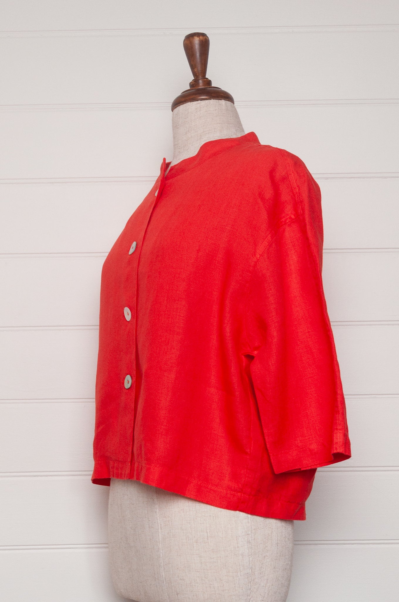 VALIA made in Melbourne Port Fairy cropped jacket in bright red European linen.