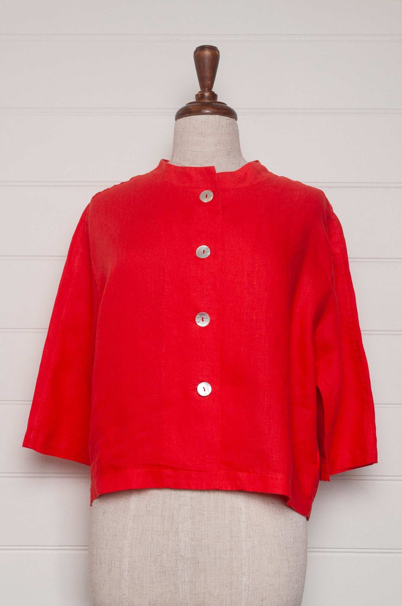 VALIA made in Melbourne Port Fairy cropped jacket in bright red European linen.