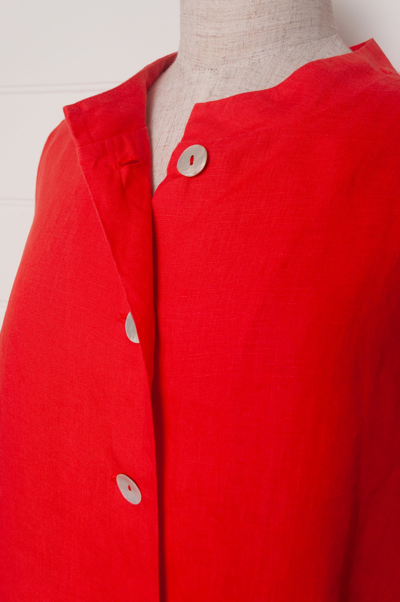 VALIA made in Melbourne Port Fairy cropped jacket in bright red European linen.