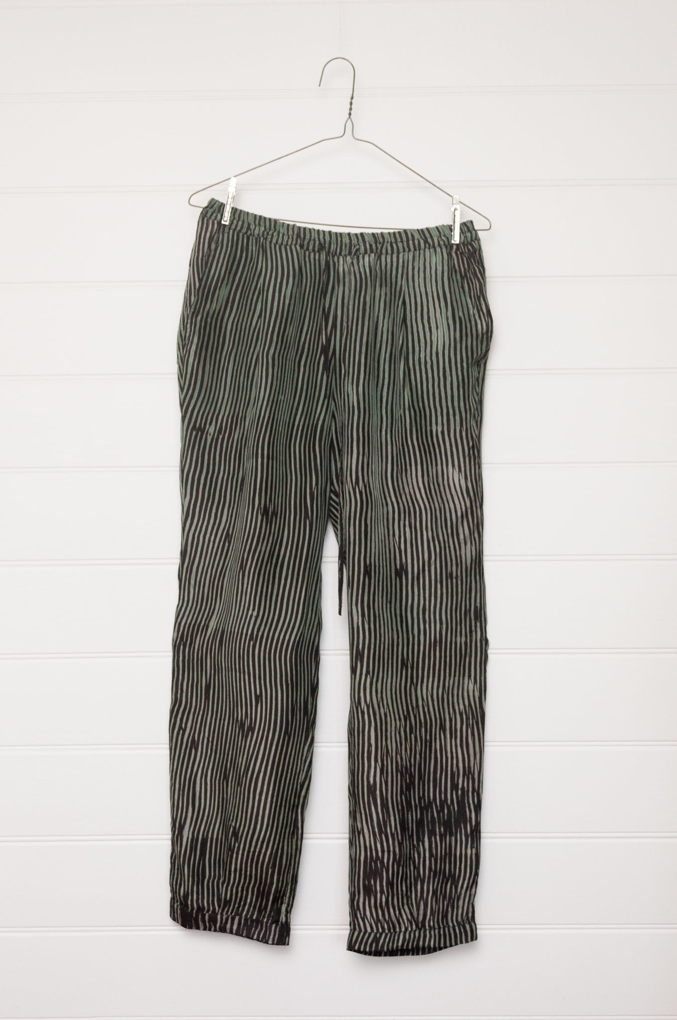 Raga shibori dyed silk pull on pants.