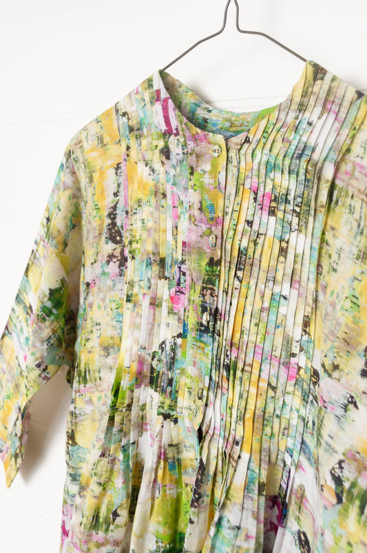 Raga Moke shirt cotton silk abstract floral print.