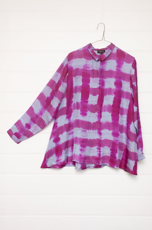 Raga silk shibori Pabla button up shirt in lilac.