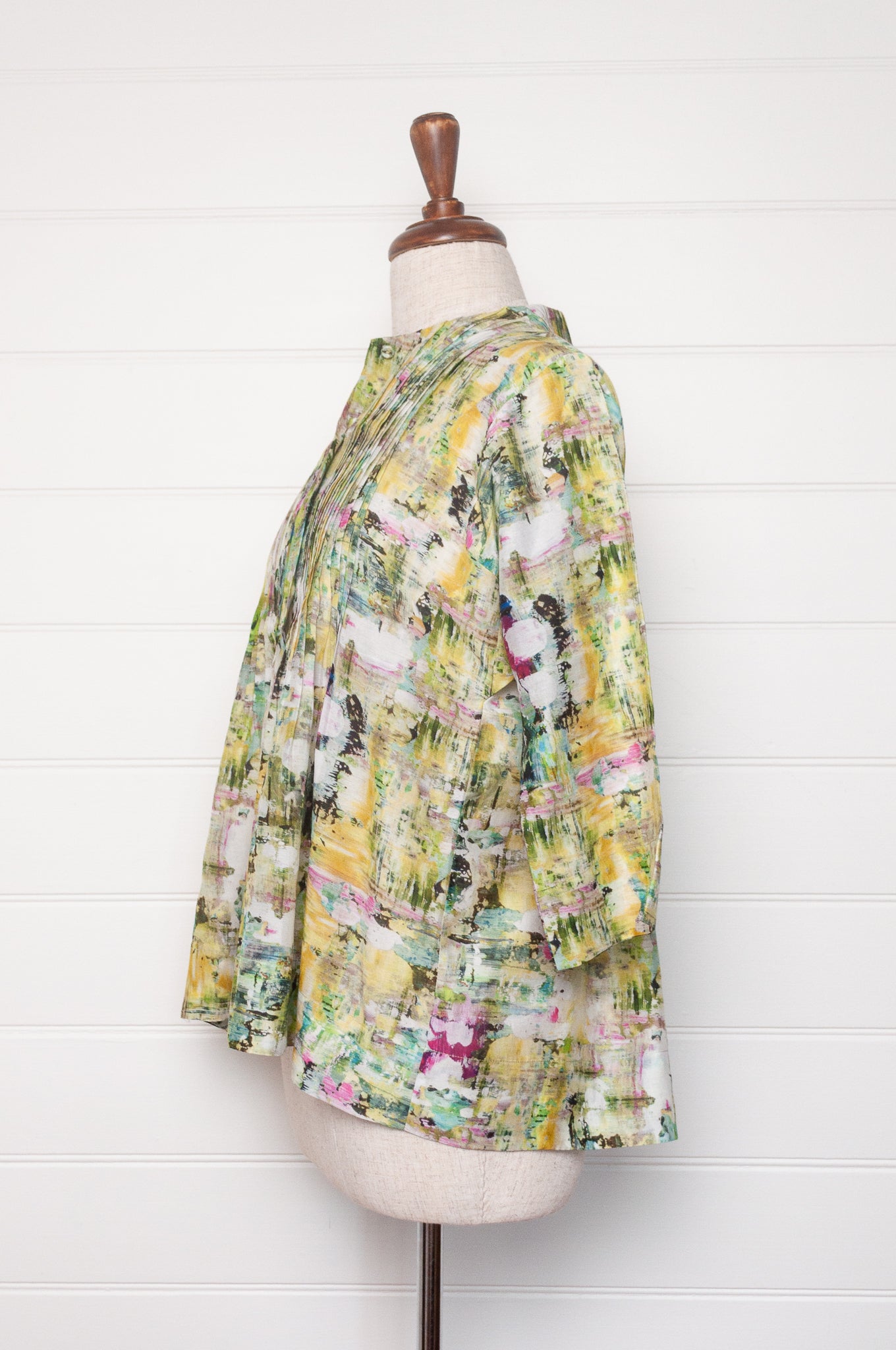 Raga Moke shirt cotton silk abstract floral print.