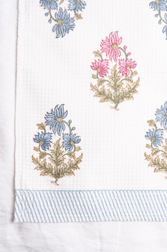 Waflle weave cotton blockprint hand towel.