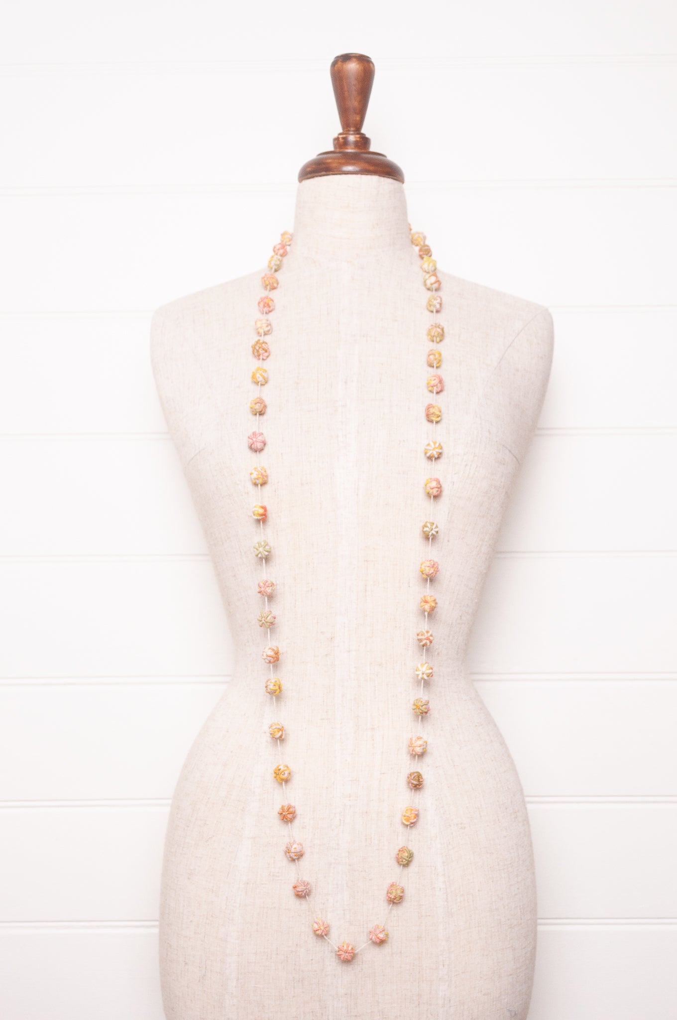 Sophie Digard linen bead embroidered necklace in fresh natural tones.