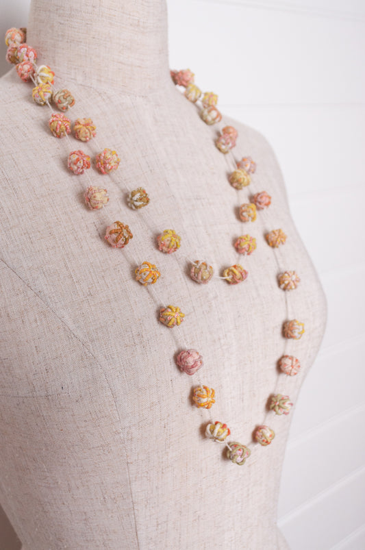 Sophie Digard linen bead embroidered necklace in fresh natural tones.