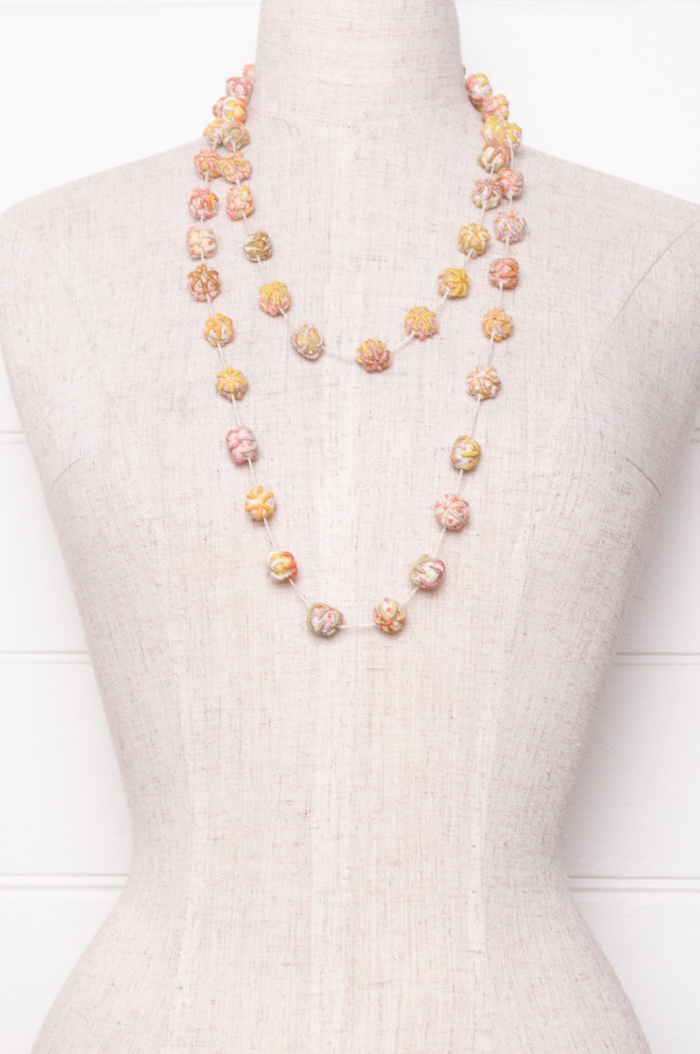 Sophie Digard linen bead embroidered necklace in fresh natural tones.