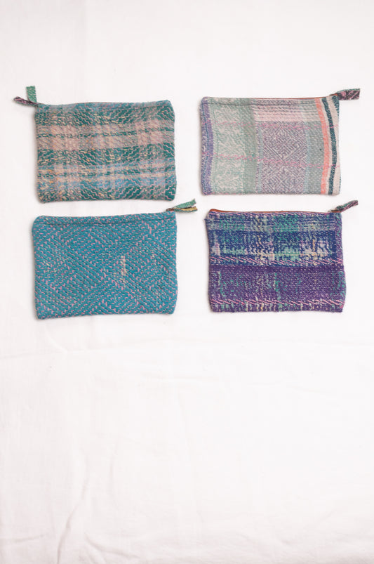 Vintage kantha quilt pouches. one of a kind.