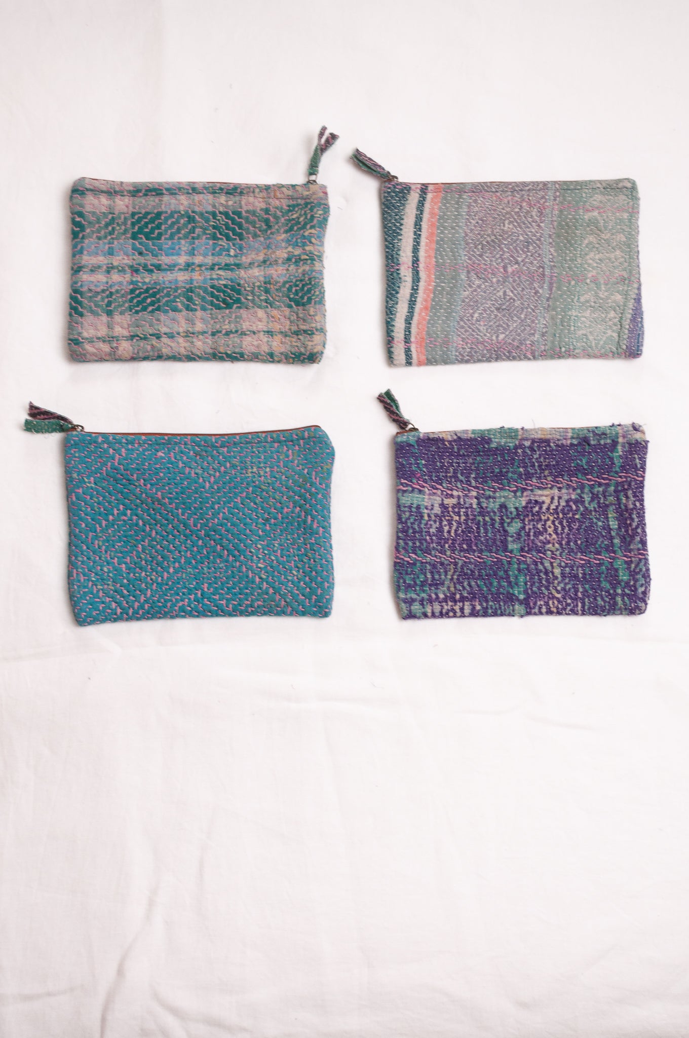 Vintage kantha quilt pouches. one of a kind.