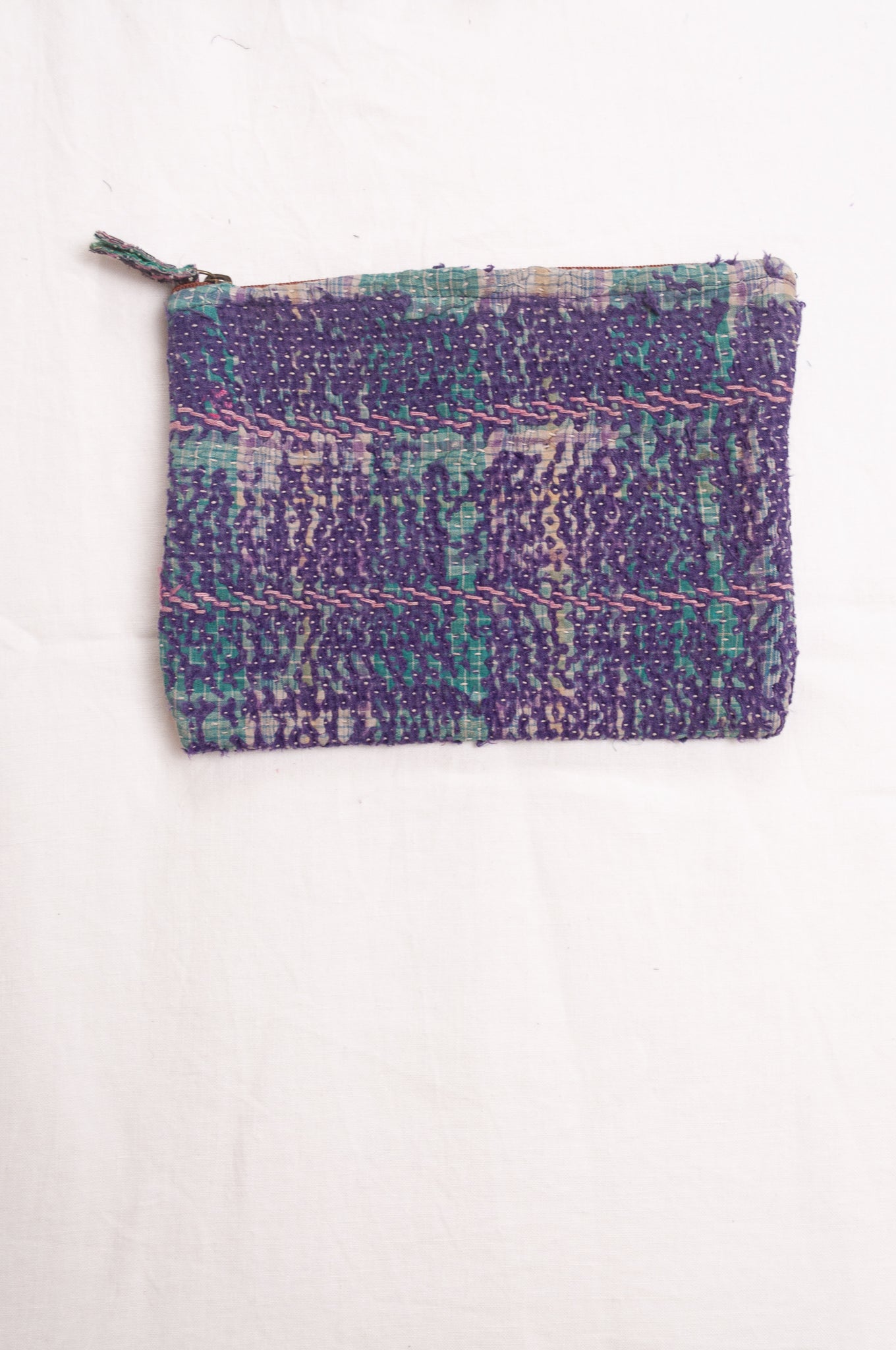 Vintage kantha quilt pouches. one of a kind. Violet.