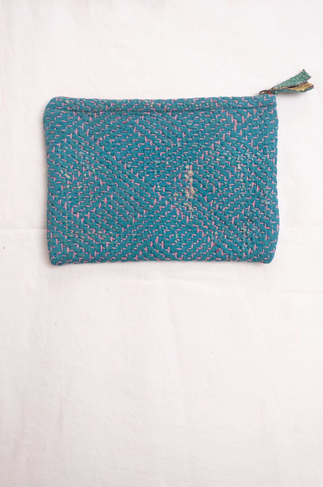 Vintage kantha quilt pouches. one of a kind. Aqua.