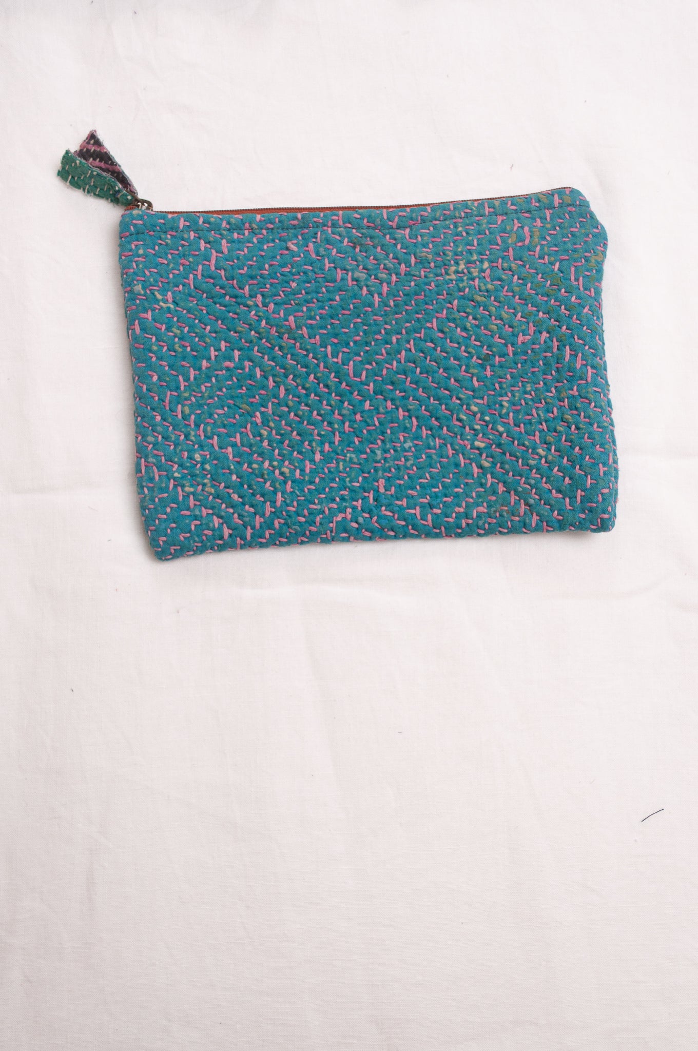 Vintage kantha quilt pouches. one of a kind. Aqua.