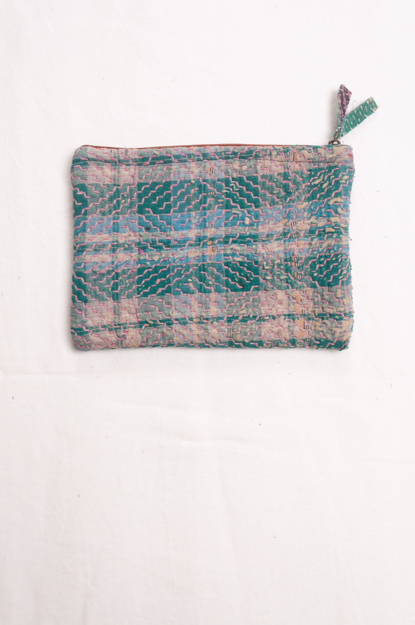 Vintage kantha quilt pouches. one of a kind. Green check.